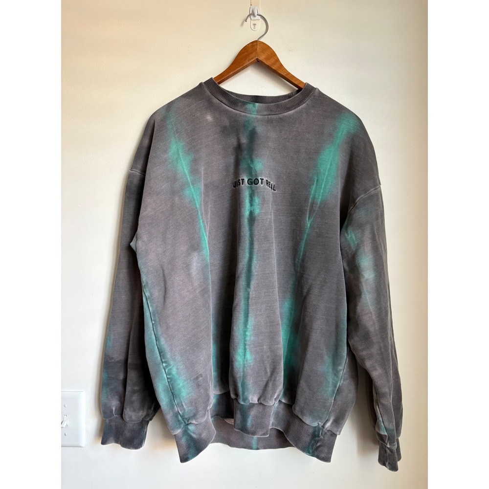 Diesel S-MART-B2 Mens Grey Green Tie Dye Just Got Real Sweatshirt Size M A02793